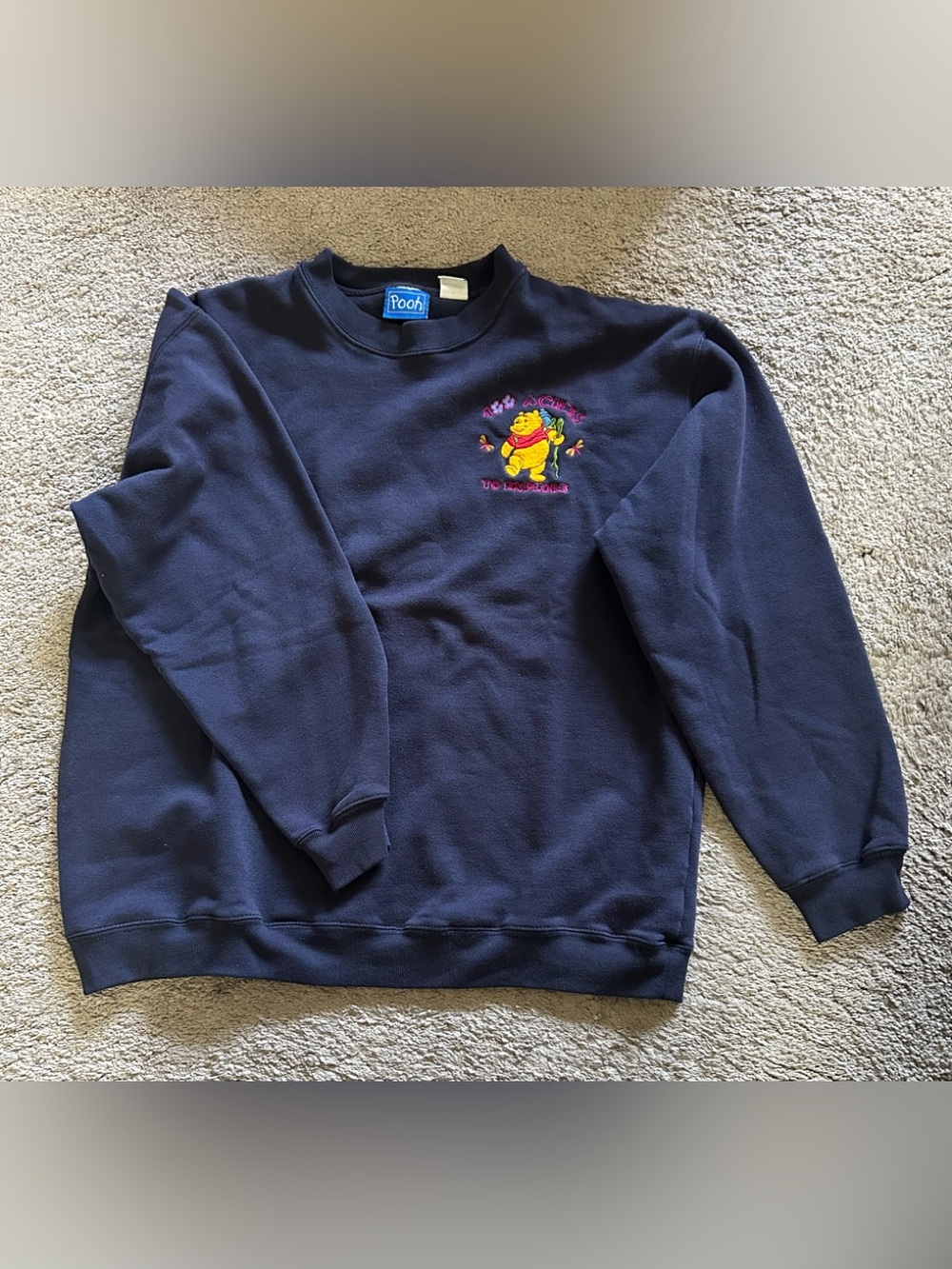 Disney Winnie the Pooh Navy Crewneck Sweater with Embroidery